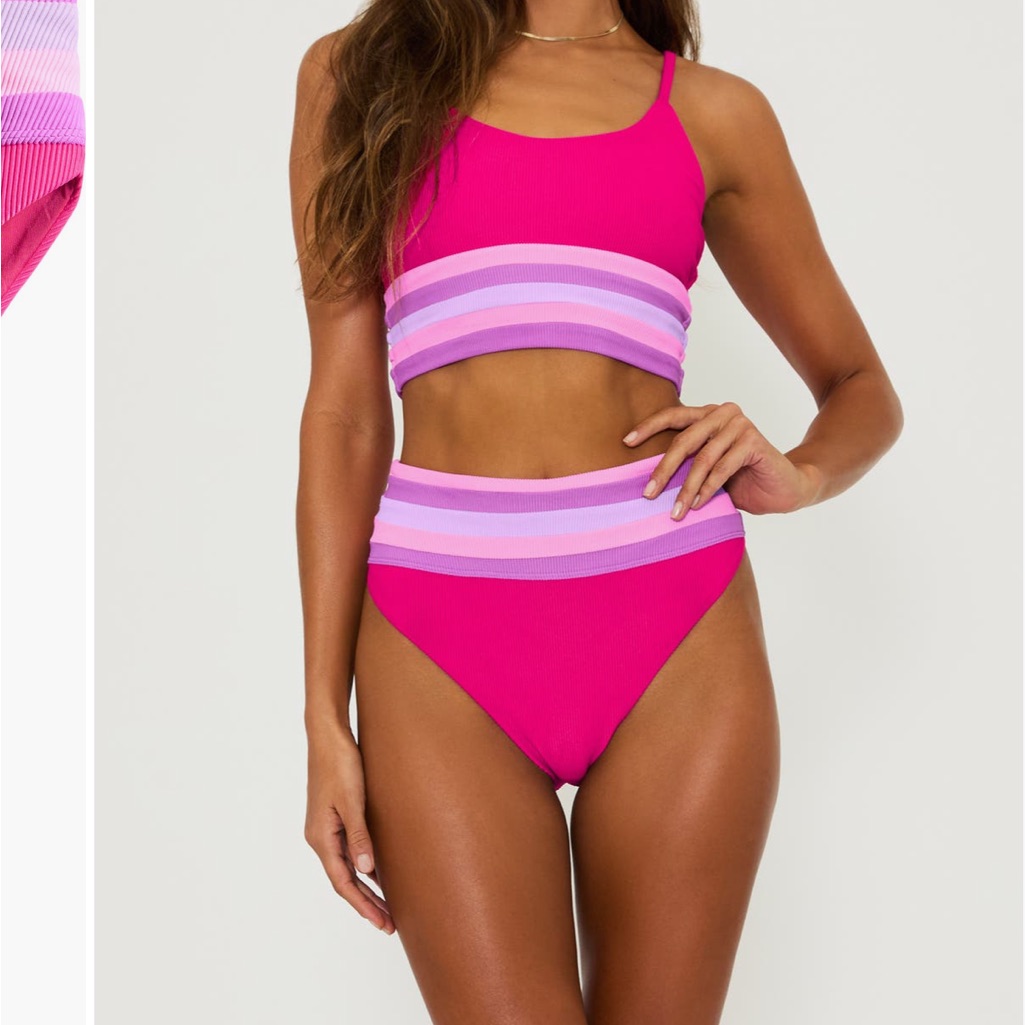 Beach Riot New Millie Colorblock High Waist Bikini Set Size Small